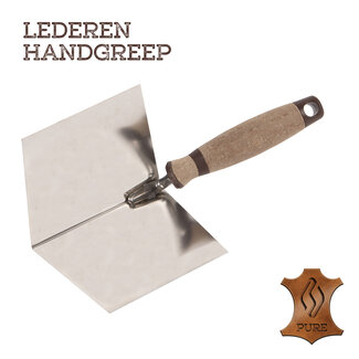 Super Prof Hoektroffel inwendig scherp, 100x75 mm RVS Lederen greep